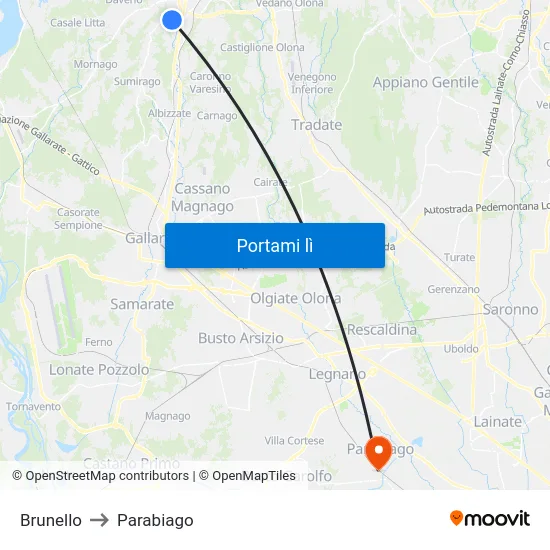 Brunello to Parabiago map