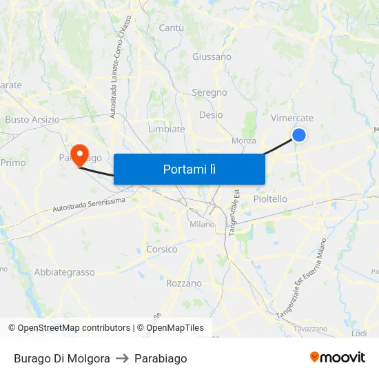 Burago Di Molgora to Parabiago map
