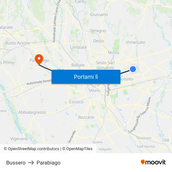 Bussero to Parabiago map