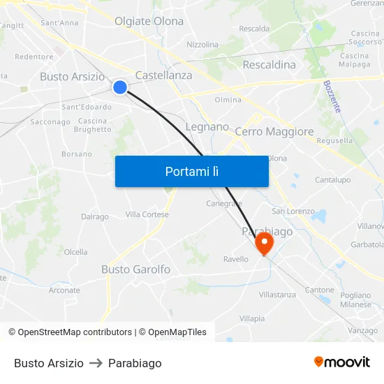 Busto Arsizio to Parabiago map
