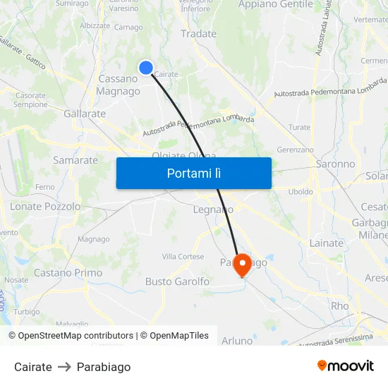 Cairate to Parabiago map