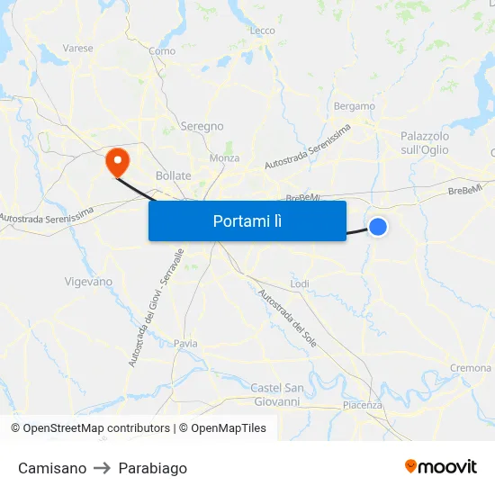 Camisano to Parabiago map
