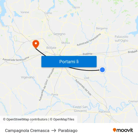 Campagnola Cremasca to Parabiago map