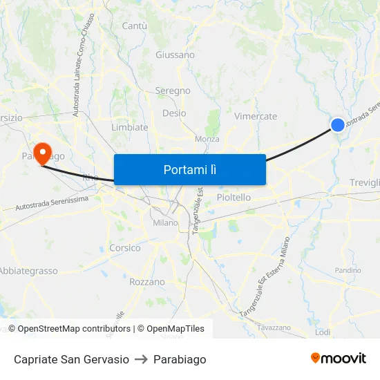 Capriate San Gervasio to Parabiago map