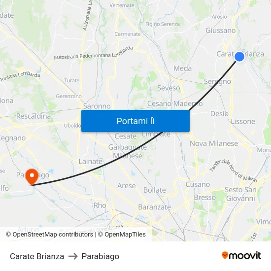 Carate Brianza to Parabiago map