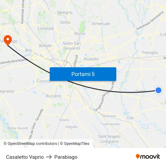 Casaletto Vaprio to Parabiago map