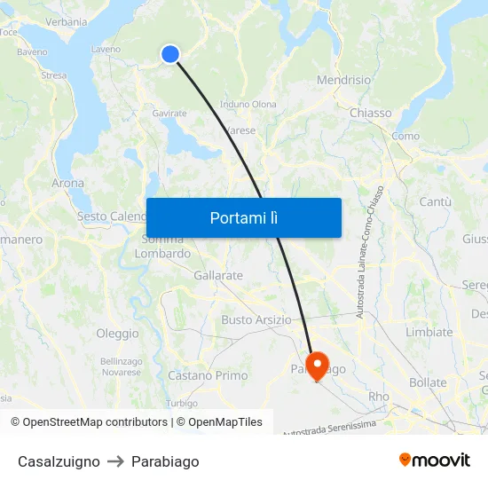 Casalzuigno to Parabiago map