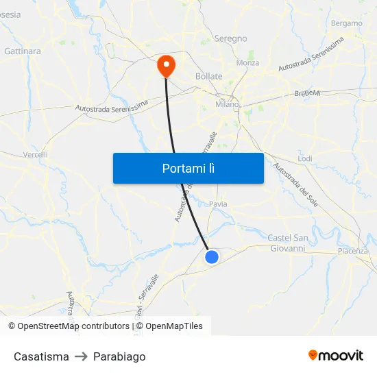 Casatisma to Parabiago map