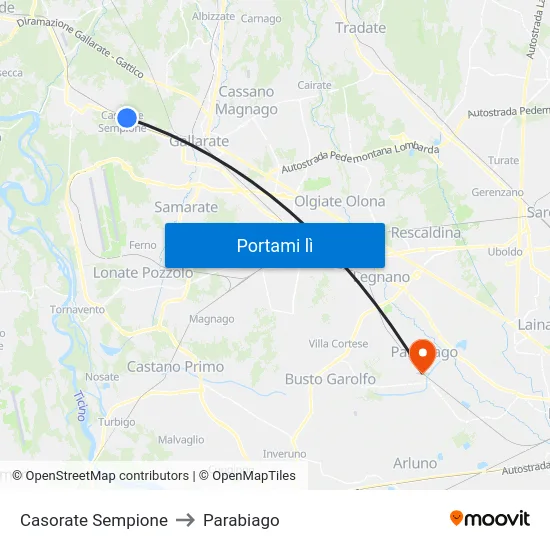 Casorate Sempione to Parabiago map