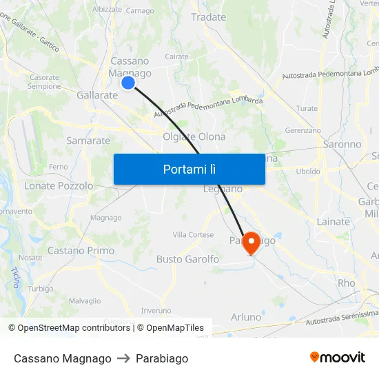 Cassano Magnago to Parabiago map