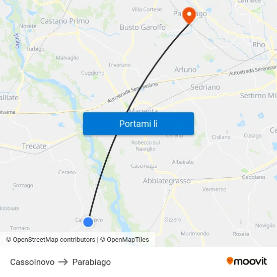 Cassolnovo to Parabiago map