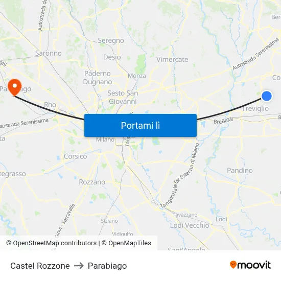 Castel Rozzone to Parabiago map