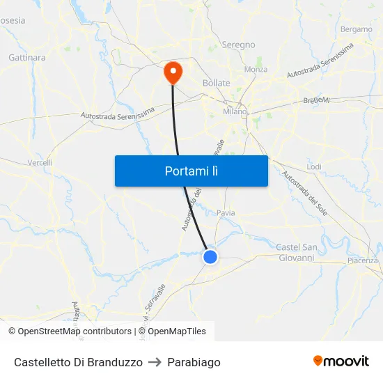 Castelletto Di Branduzzo to Parabiago map