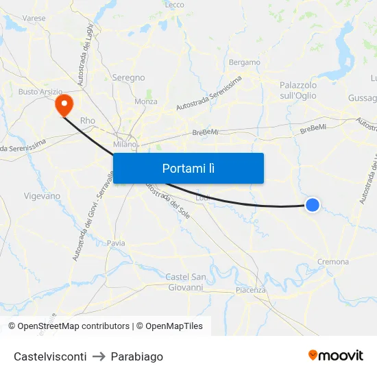 Castelvisconti to Parabiago map