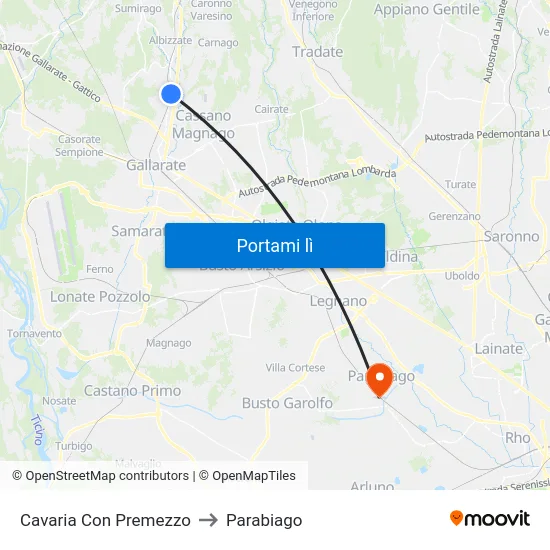 Cavaria Con Premezzo to Parabiago map