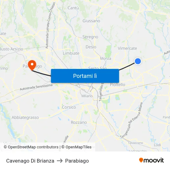 Cavenago Di Brianza to Parabiago map