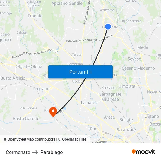 Cermenate to Parabiago map
