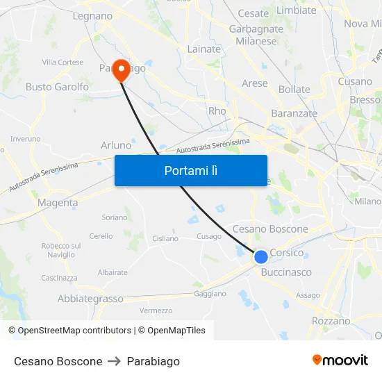 Cesano Boscone to Parabiago map