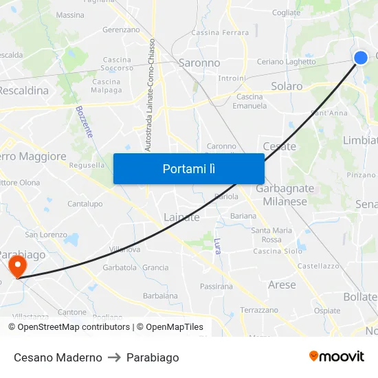 Cesano Maderno to Parabiago map