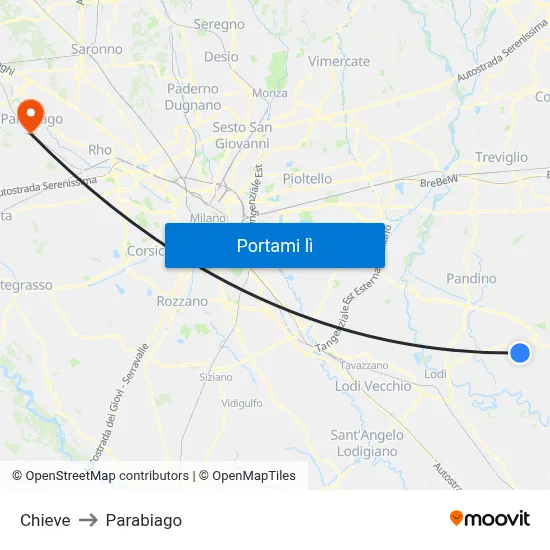 Chieve to Parabiago map