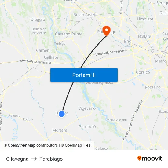 Cilavegna to Parabiago map