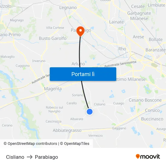 Cisliano to Parabiago map