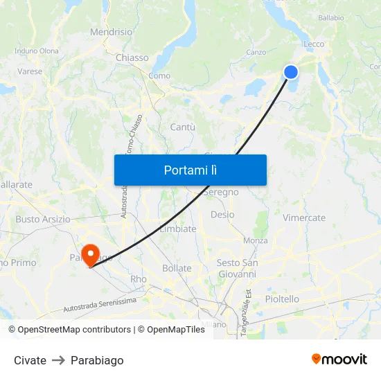 Civate to Parabiago map
