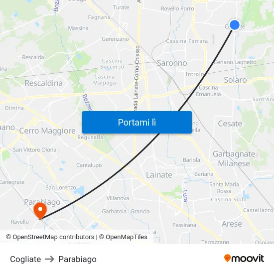 Cogliate to Parabiago map
