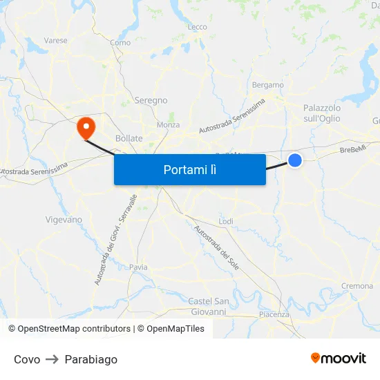 Covo to Parabiago map