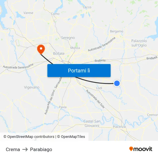 Crema to Parabiago map