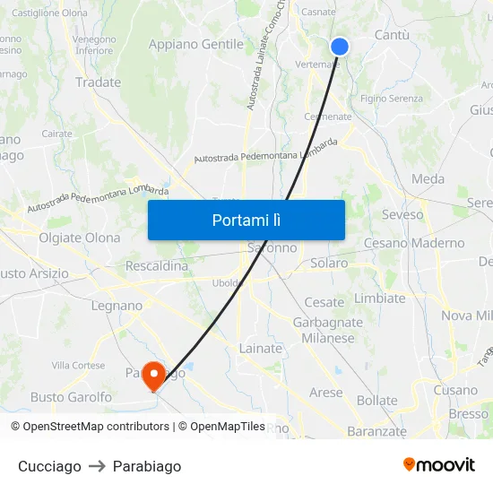Cucciago to Parabiago map