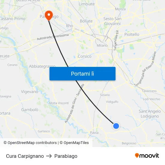 Cura Carpignano to Parabiago map