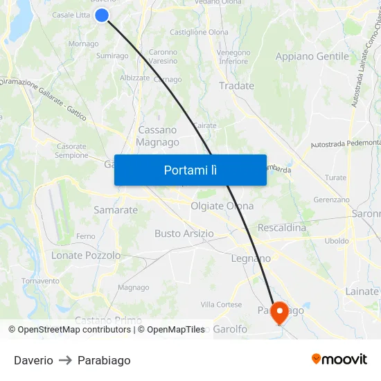 Daverio to Parabiago map