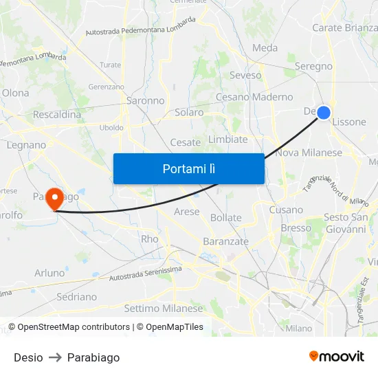 Desio to Parabiago map