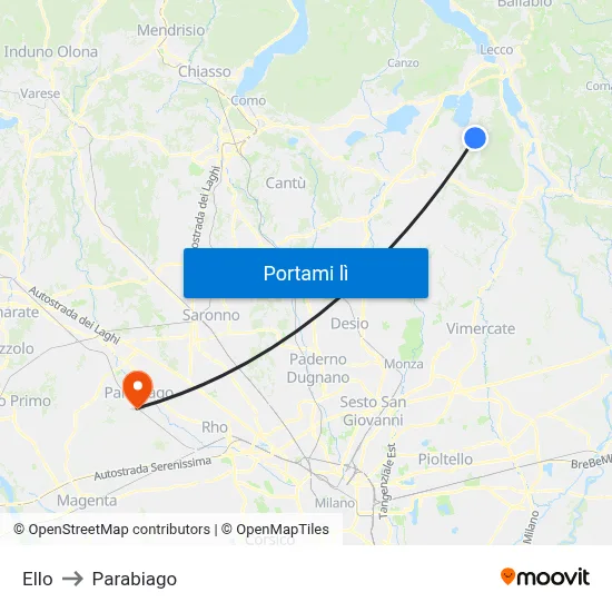 Ello to Parabiago map