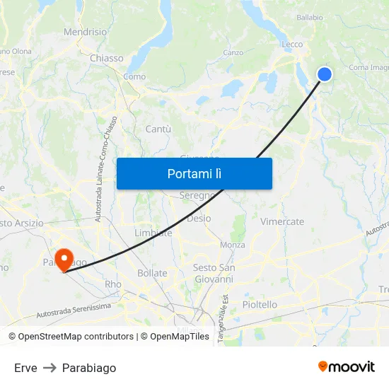 Erve to Parabiago map