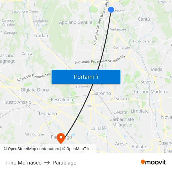 Fino Mornasco to Parabiago map