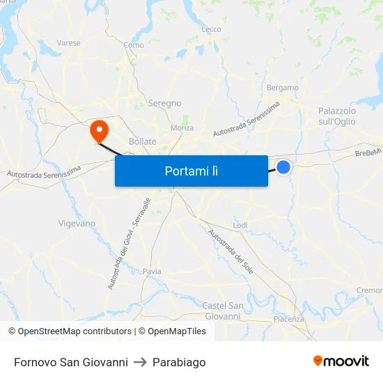 Fornovo San Giovanni to Parabiago map