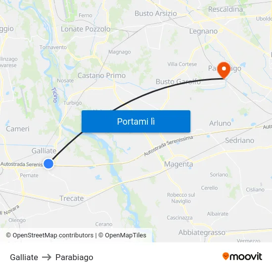 Galliate to Parabiago map