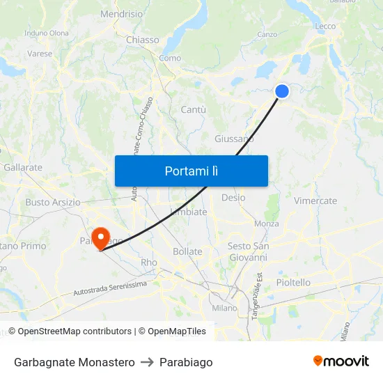 Garbagnate Monastero to Parabiago map