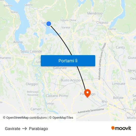 Gavirate to Parabiago map