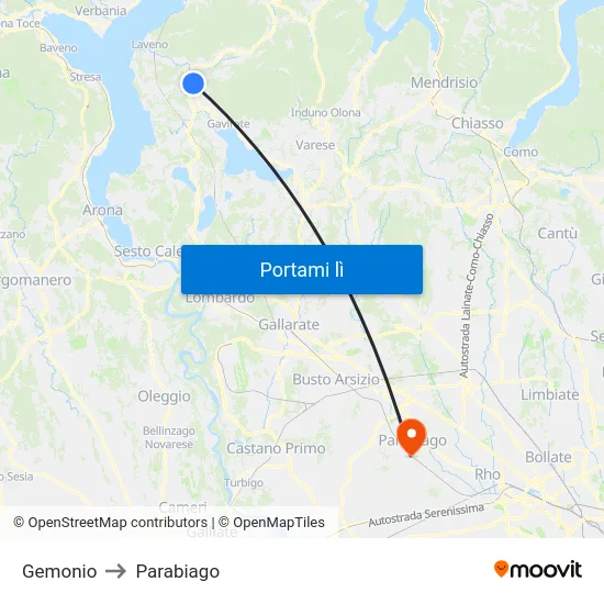 Gemonio to Parabiago map