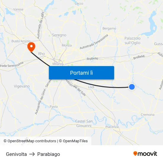 Genivolta to Parabiago map