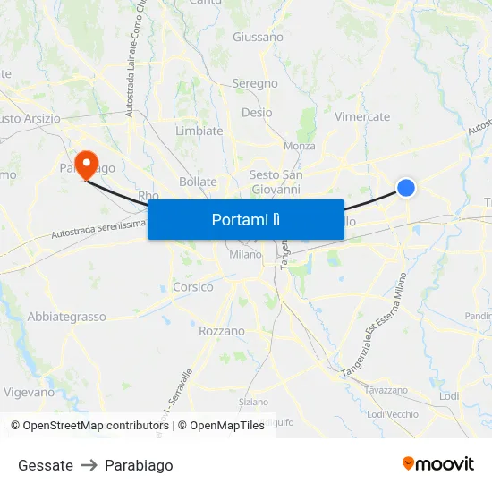 Gessate to Parabiago map