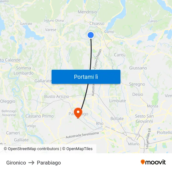 Gironico to Parabiago map