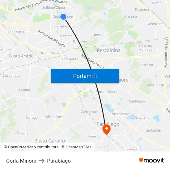 Gorla Minore to Parabiago map