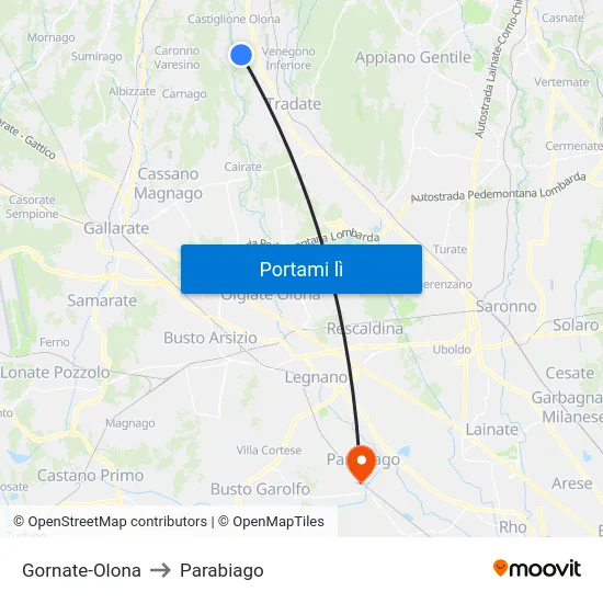 Gornate-Olona to Parabiago map