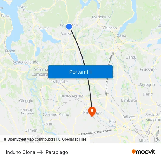 Induno Olona to Parabiago map