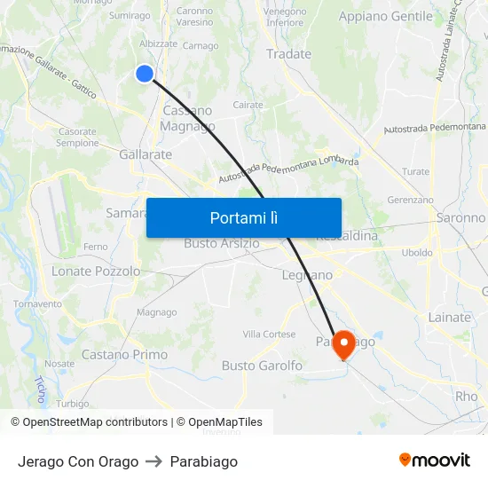 Jerago Con Orago to Parabiago map