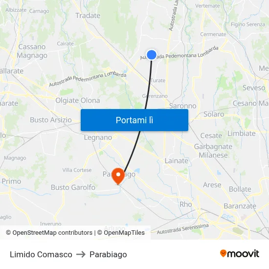 Limido Comasco to Parabiago map